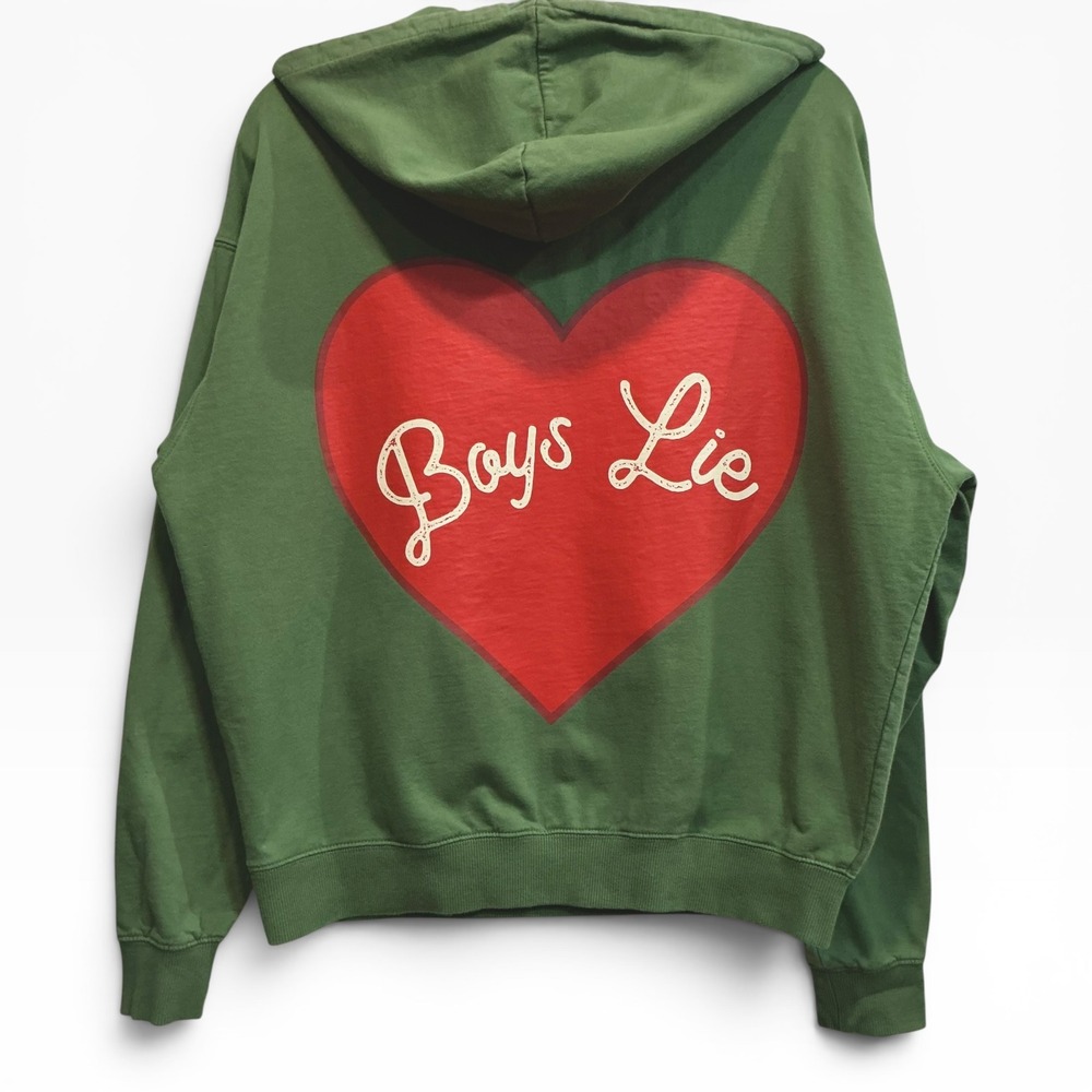 Boys Lie Charmer Hoodie Green Heart Graphic Oversized Boxy Sweatshirt XS / S